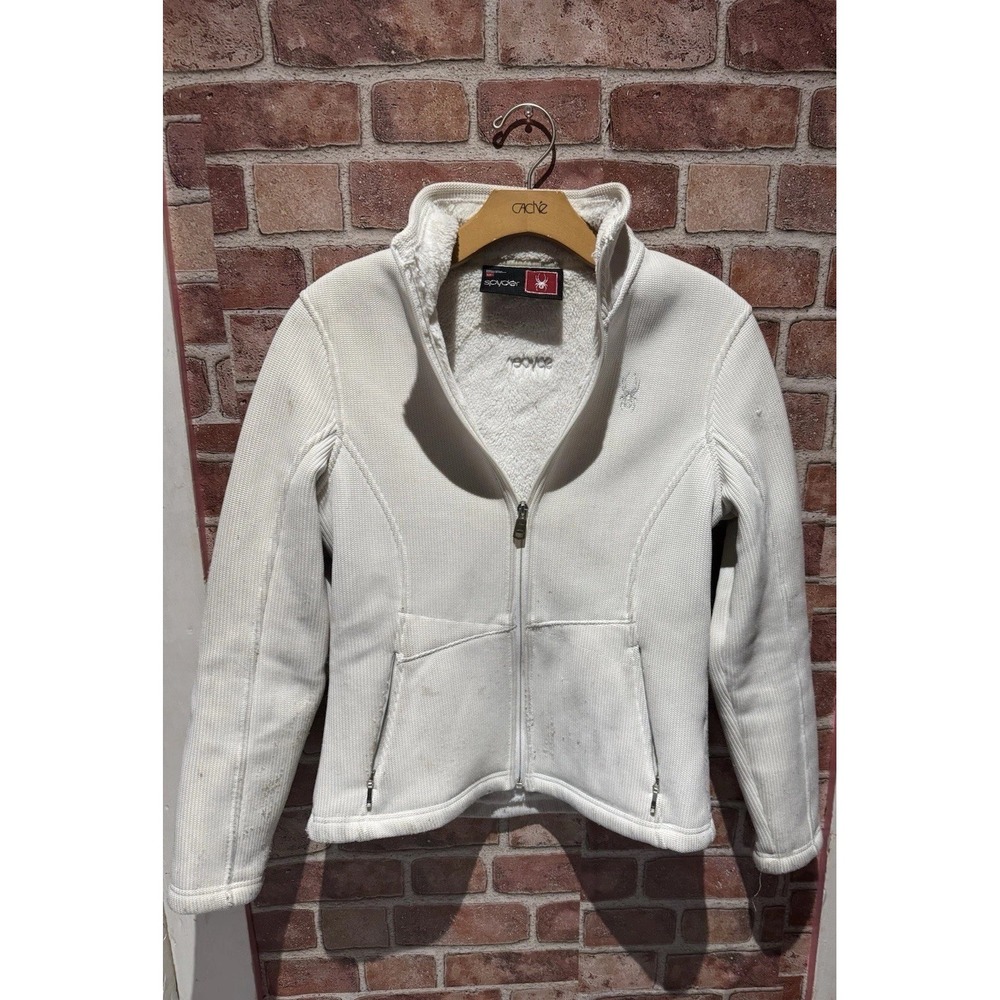 Spyder Women's Collared Jacket Sz S Major Core Full Zip White Cable Knit